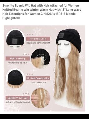 Beanie Wig Hat with Blonde with highlights Wavy Hair